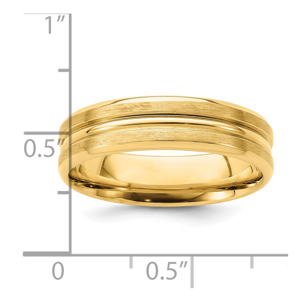 14k Yellow Gold 6mm Standard Weight Comfort Fit Brushed Satin with Center Groove Wedding Band Size 9