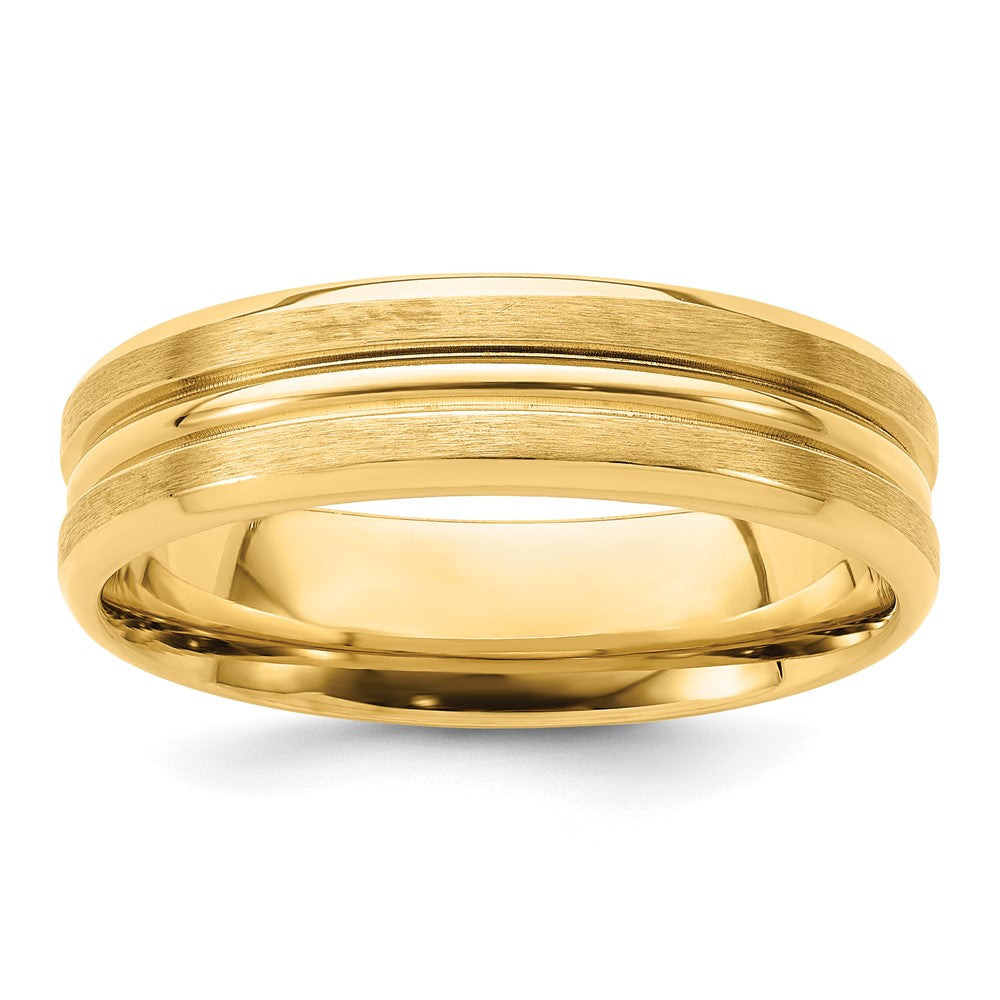 14k Yellow Gold 6mm Standard Weight Comfort Fit Brushed Satin with Center Groove Wedding Band Size 9