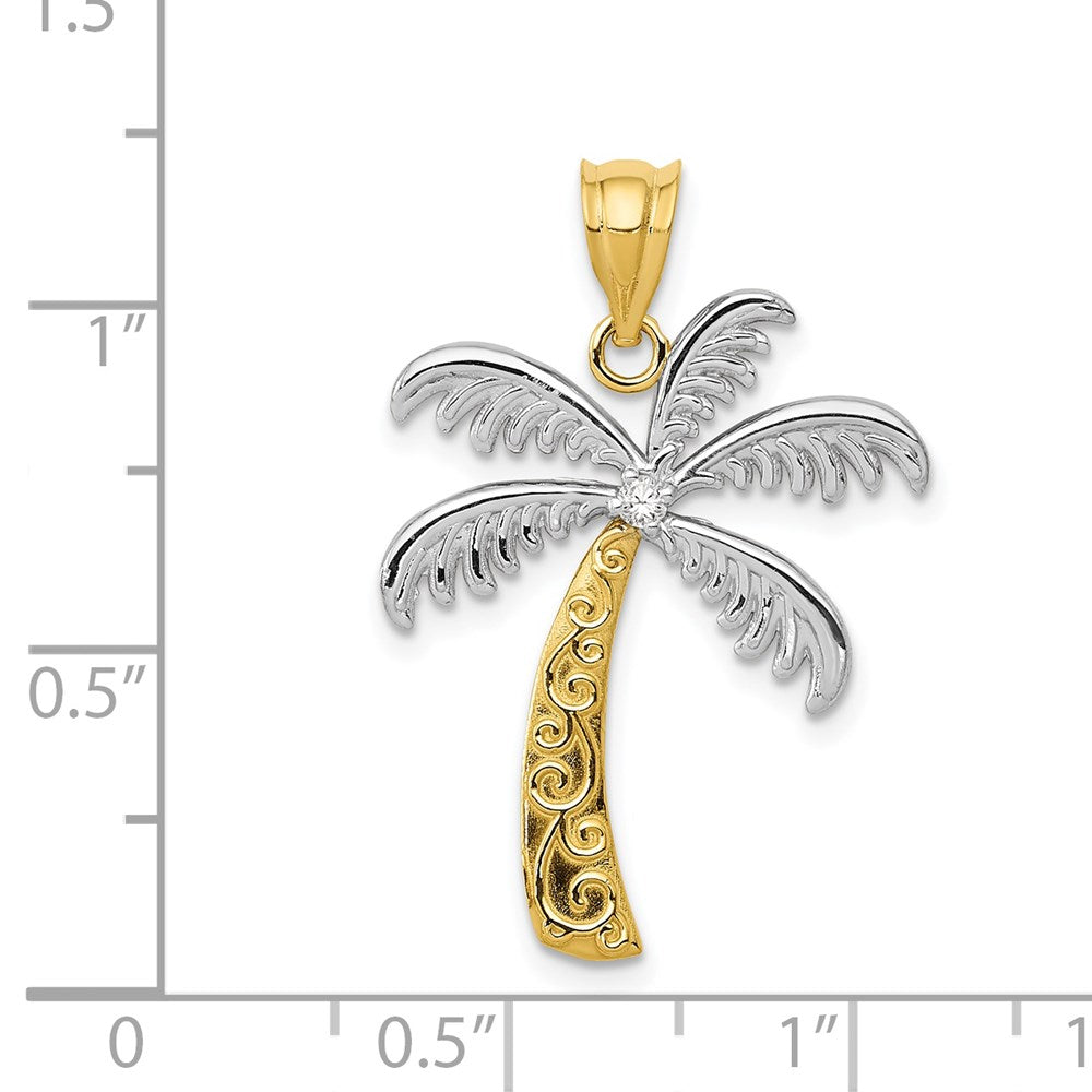 14K w/Rhodium Diamond Palm Tree Pendant