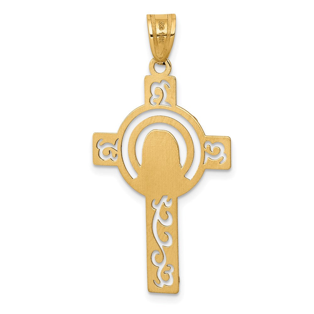 14k Laser Cut Jesus Face Cross Charm