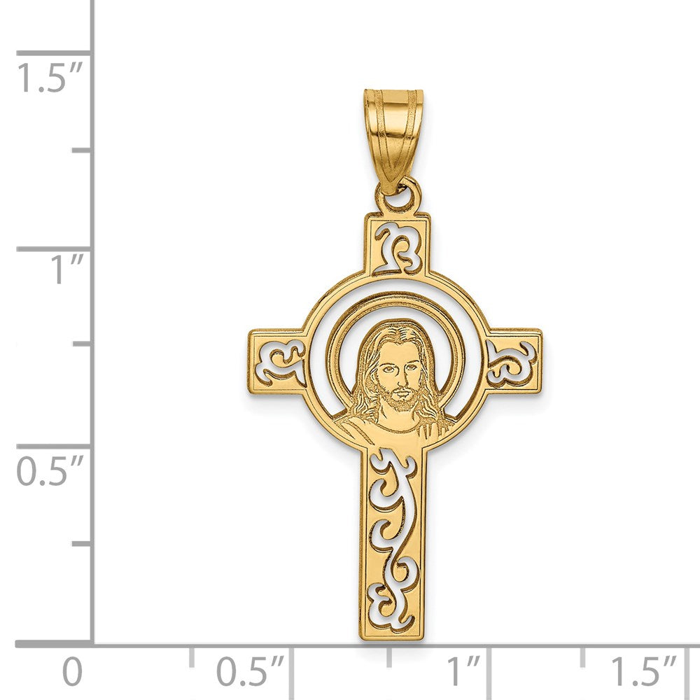 14k Laser Cut Jesus Face Cross Charm