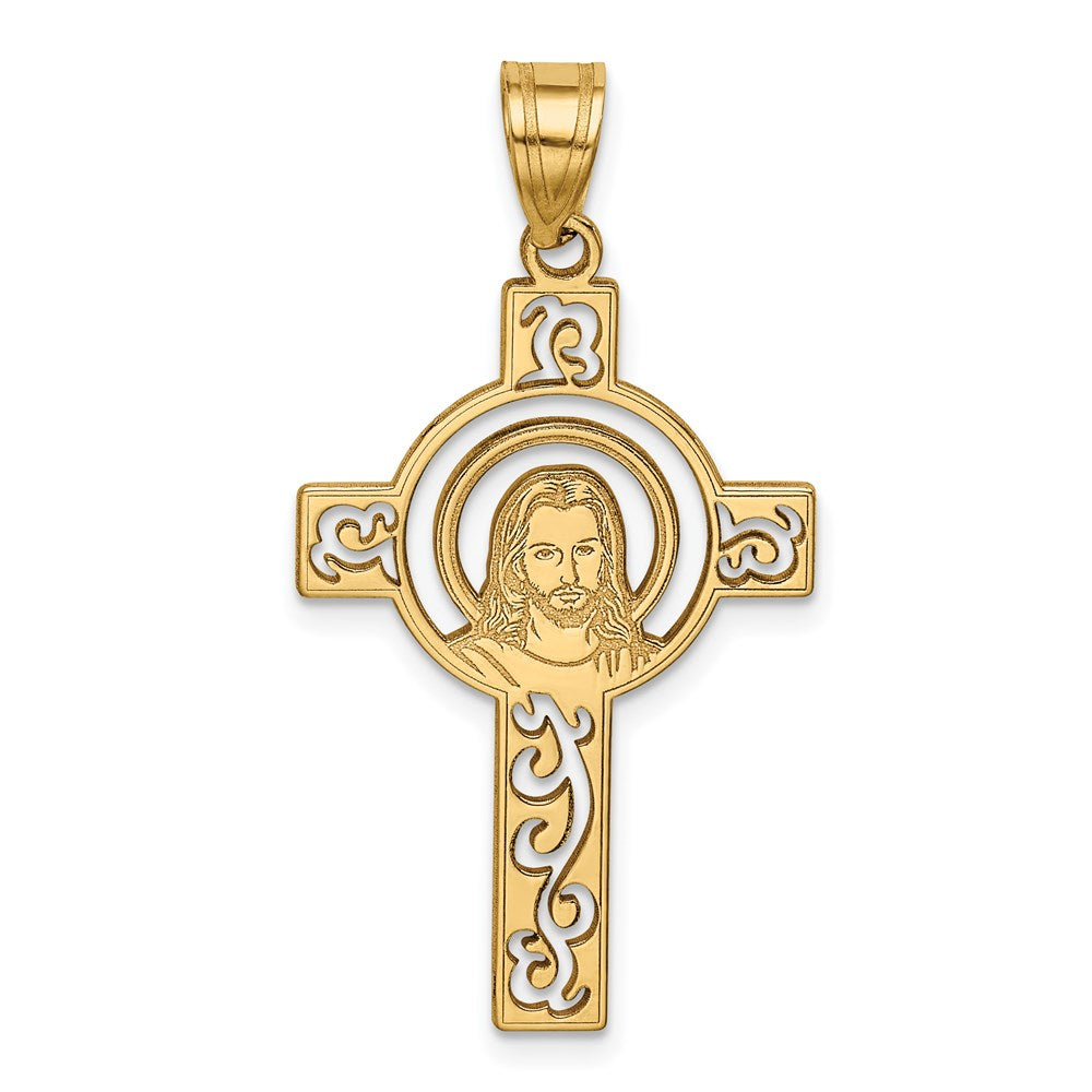 14k Laser Cut Jesus Face Cross Charm