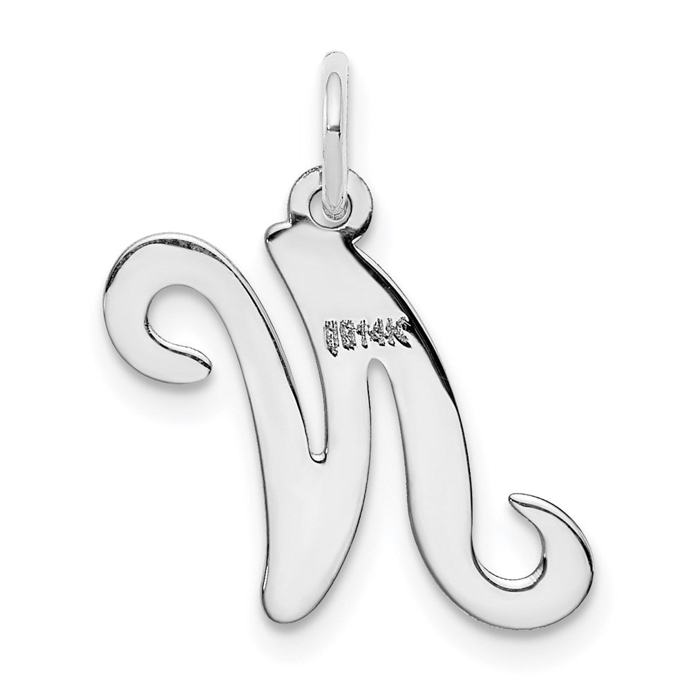 14KW White Gold Script Letter N Initial Charm