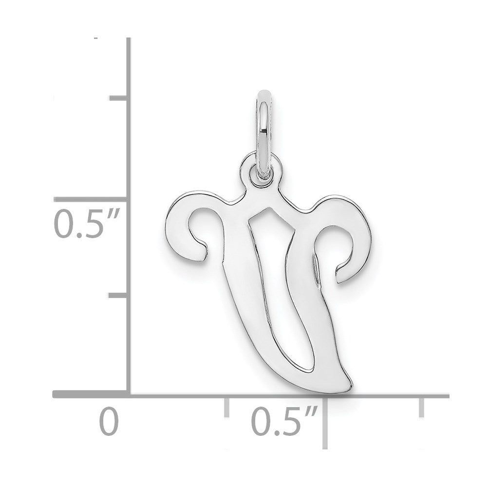 14KW White Gold Script Letter V Initial Charm