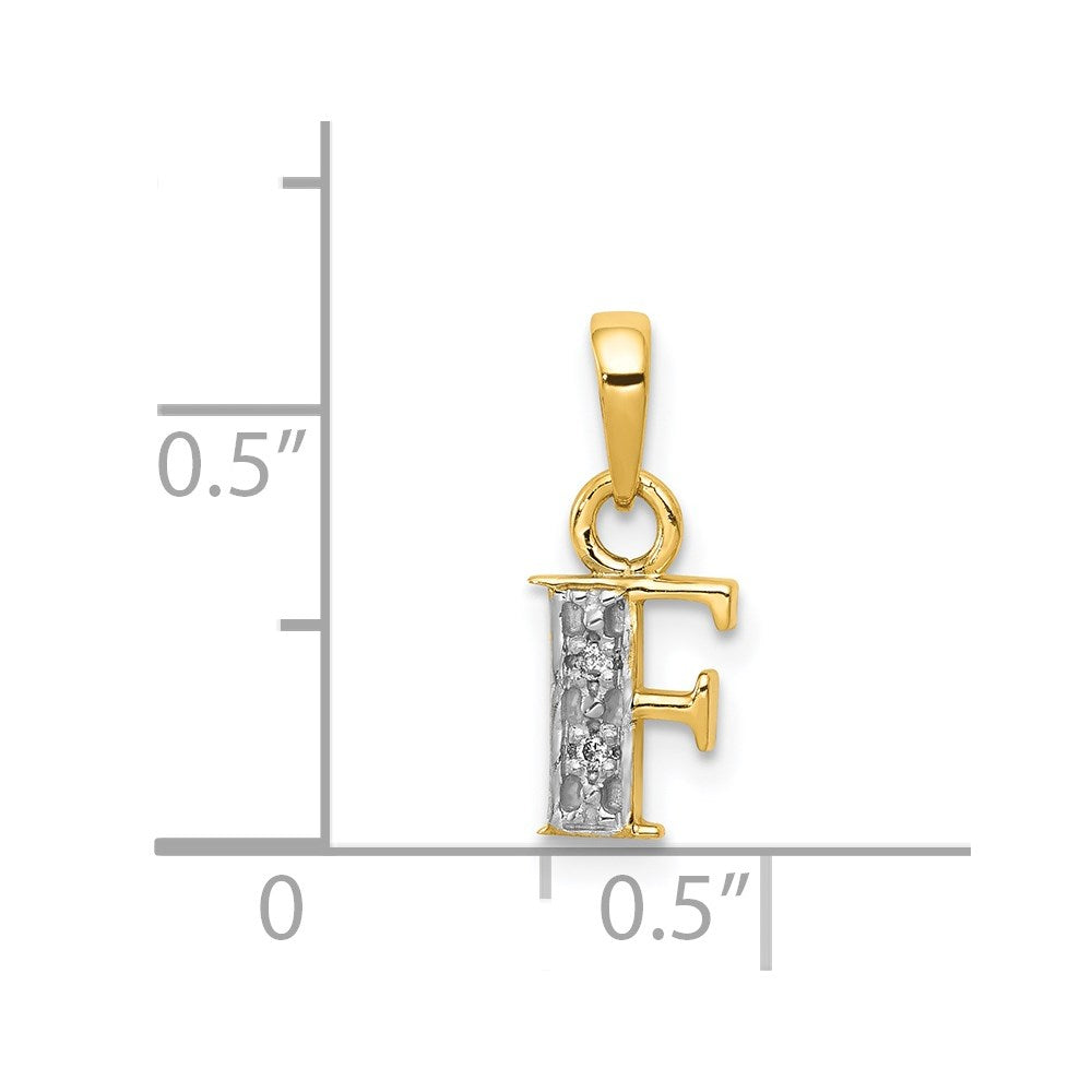 14KY with Rhodium Diamond Letter F Initial Pendant