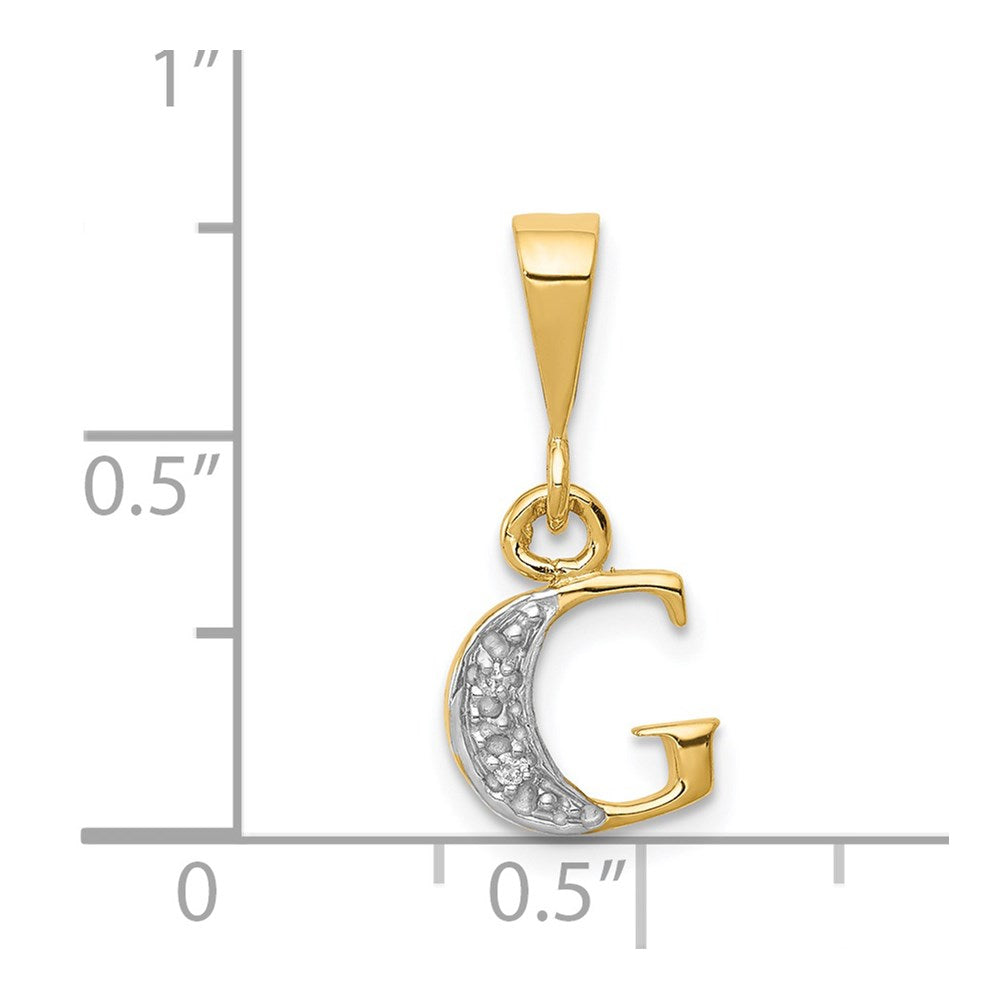 14KY with Rhodium Diamond Letter G Initial Pendant