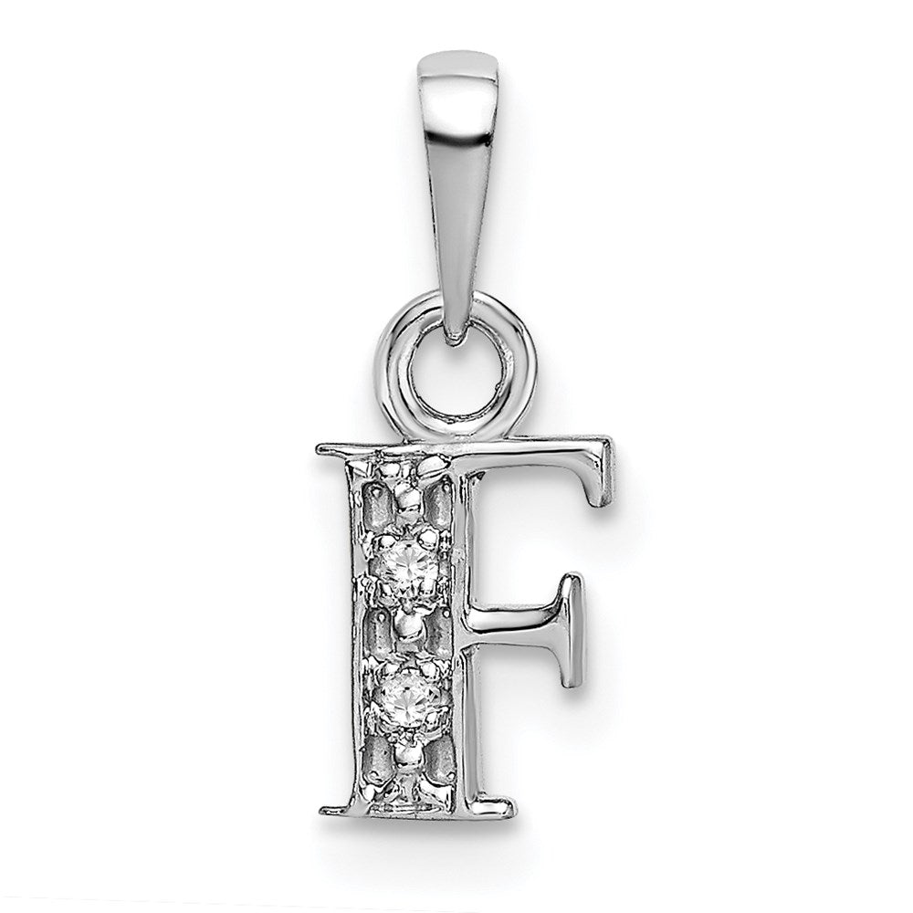 14KW Rhodium-plated Diamond Letter F Initial Pendant