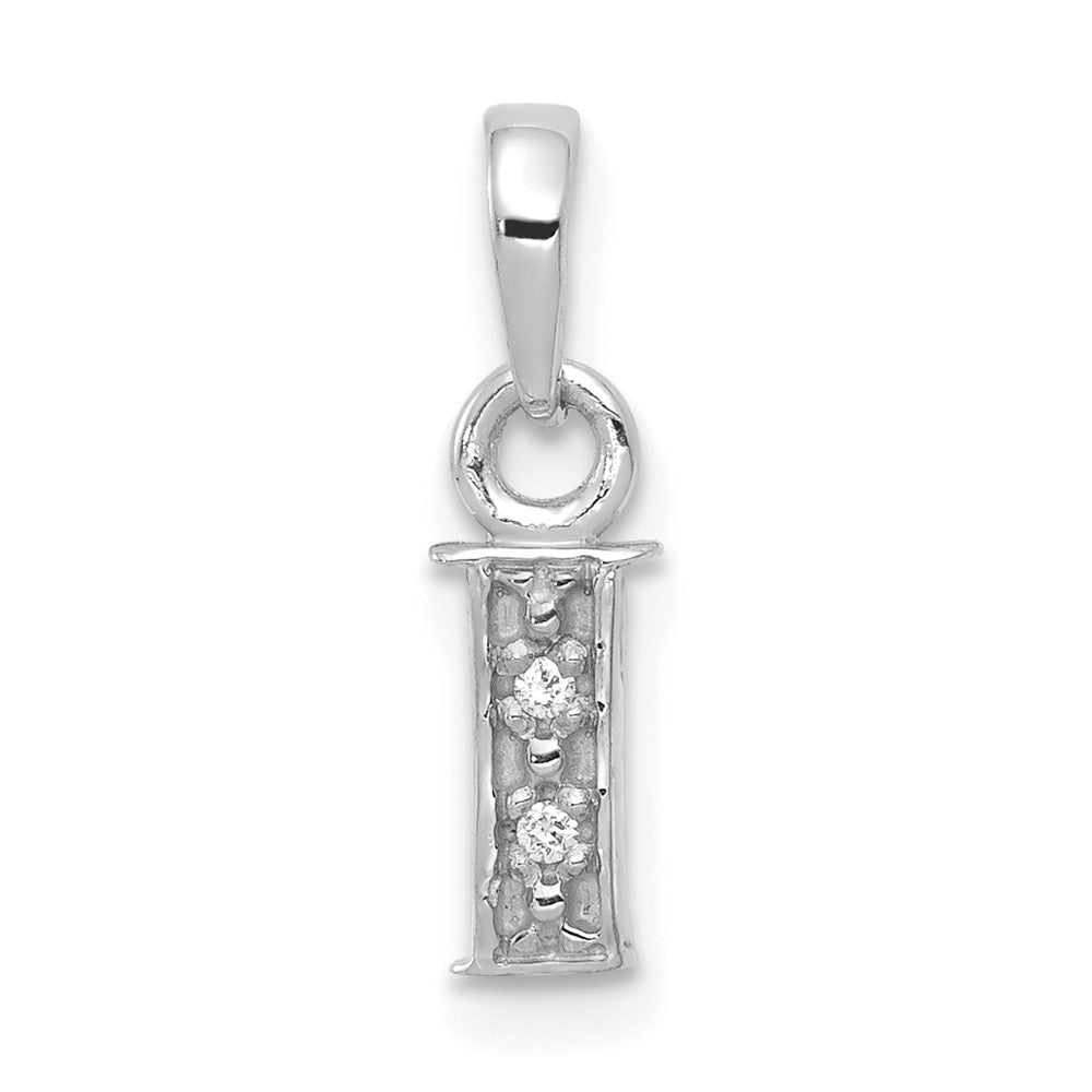 14KW Rhodium-plated Diamond Letter I Initial Pendant