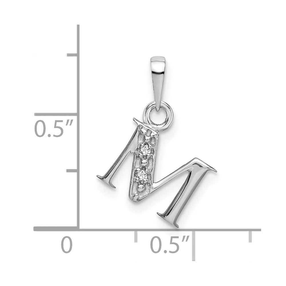 14KW Rhodium-plated Diamond Letter M Initial Pendant