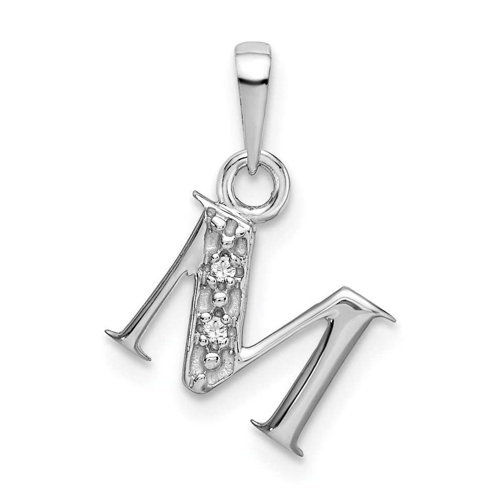 14KW Rhodium-plated Diamond Letter M Initial Pendant