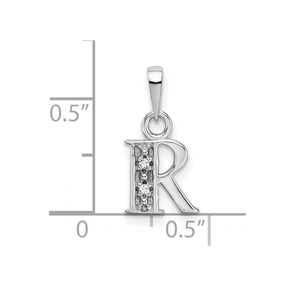 14KW Rhodium-plated Diamond Letter R Initial Pendant