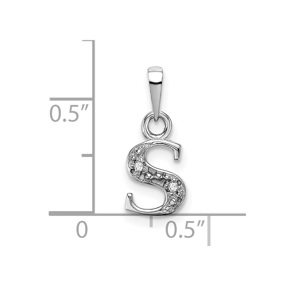 14KW Rhodium-plated Diamond Letter S Initial Pendant