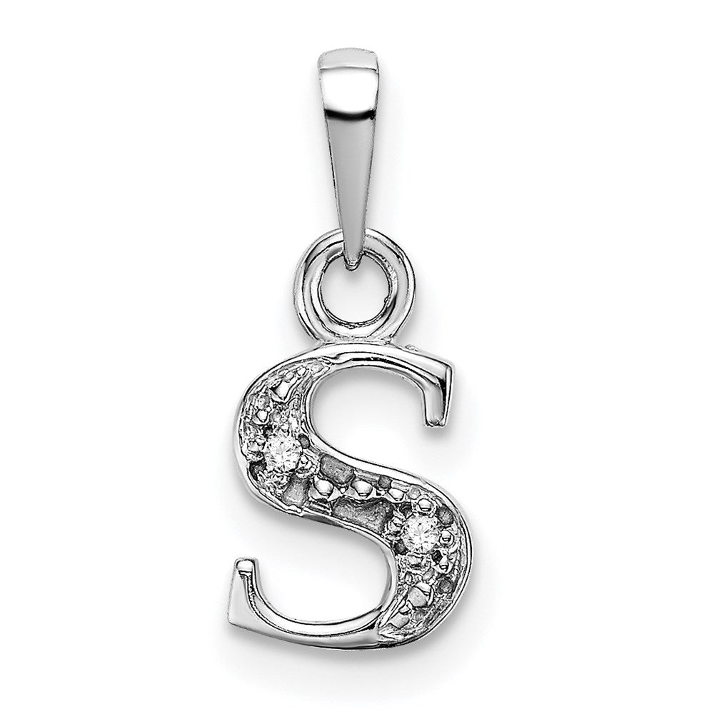 14KW Rhodium-plated Diamond Letter S Initial Pendant