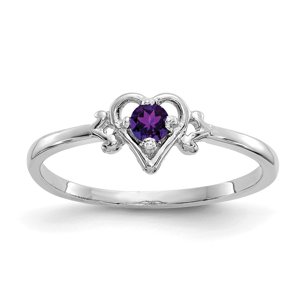 14K White Gold Amethyst Birthstone Heart Ring