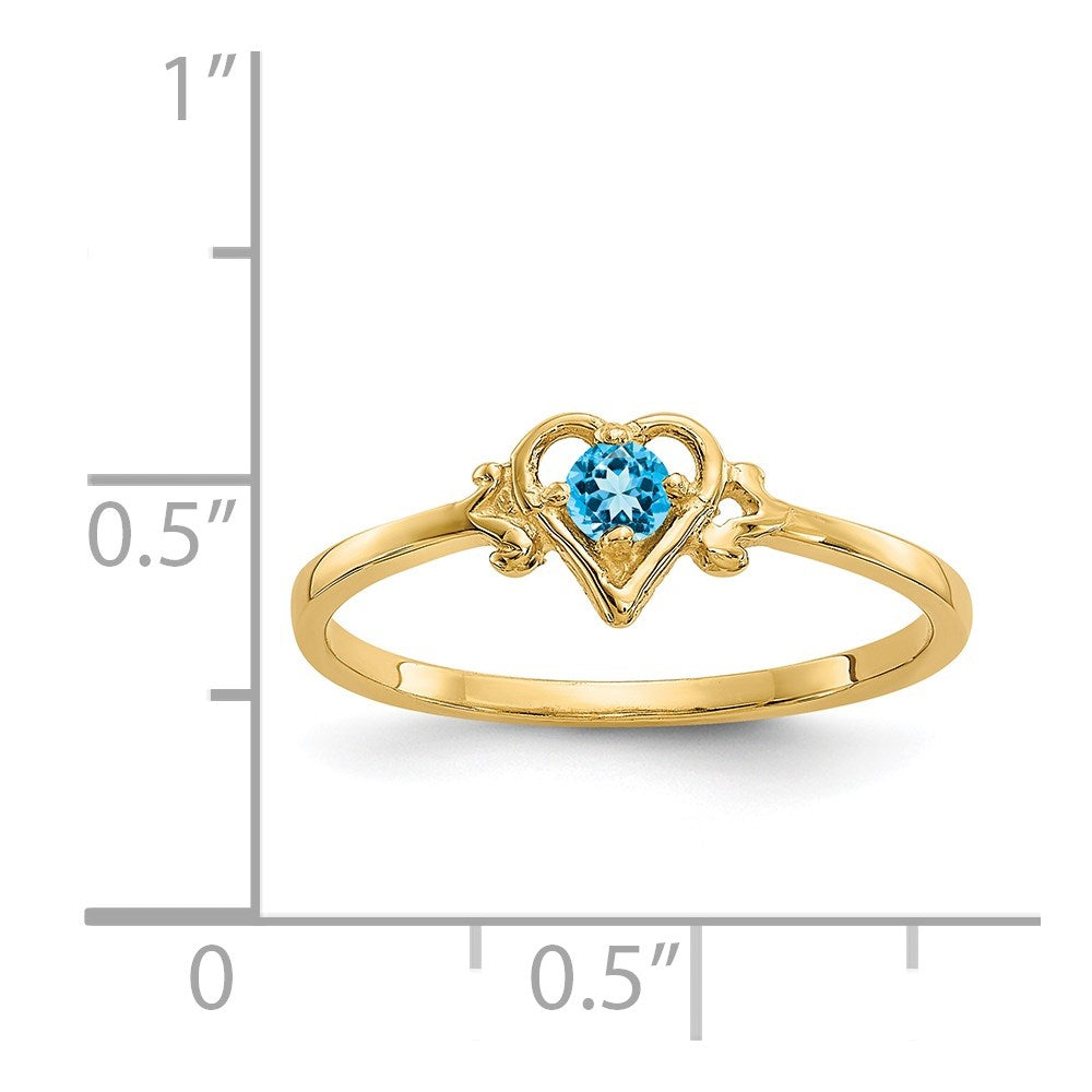 14K Blue Topaz Birthstone Heart Ring