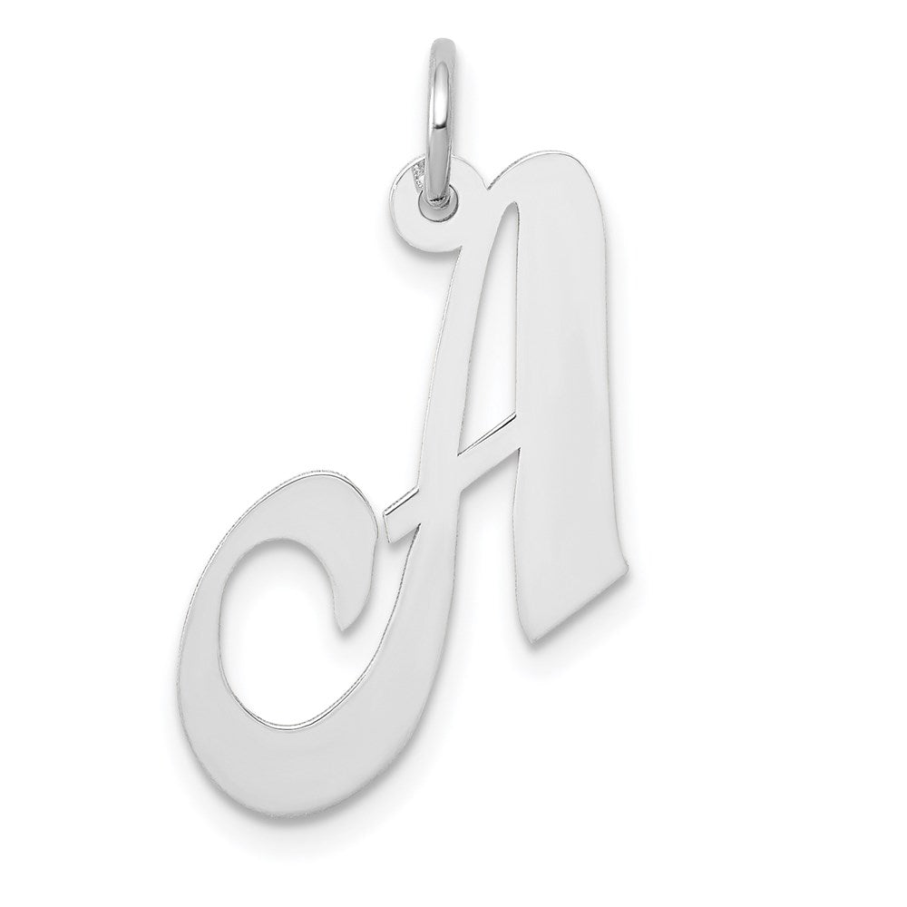 14k White Gold Medium Fancy Script Letter A Initial Charm