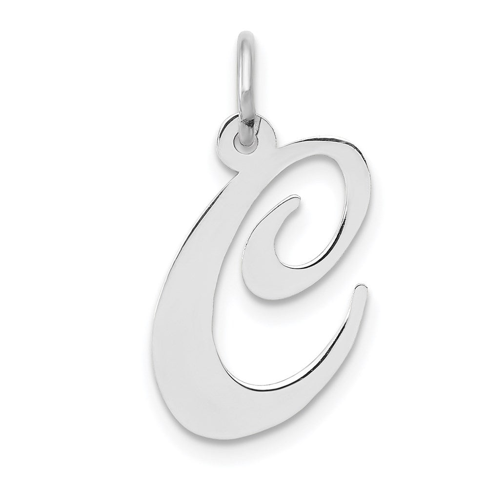 14k White Gold Medium Fancy Script Letter C Initial Charm