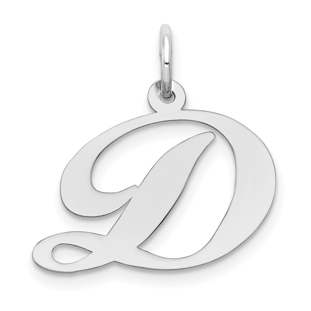 14k White Gold Medium Fancy Script Letter D Initial Charm