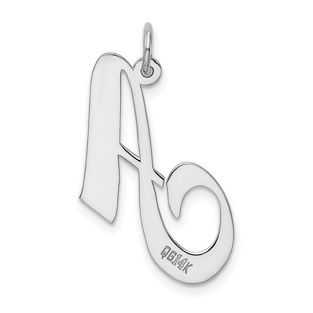 14k White Gold Large Fancy Script Letter A Initial Charm