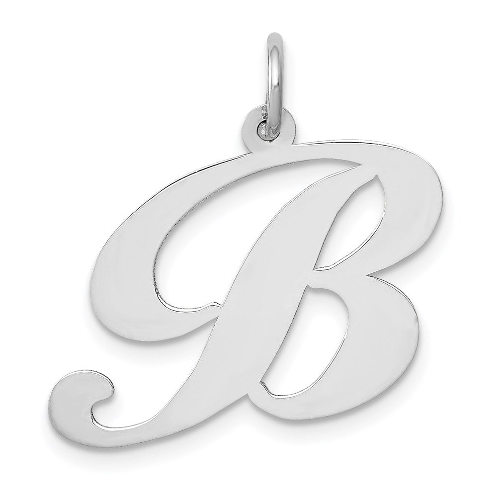 14k White Gold Large Fancy Script Letter B Initial Charm