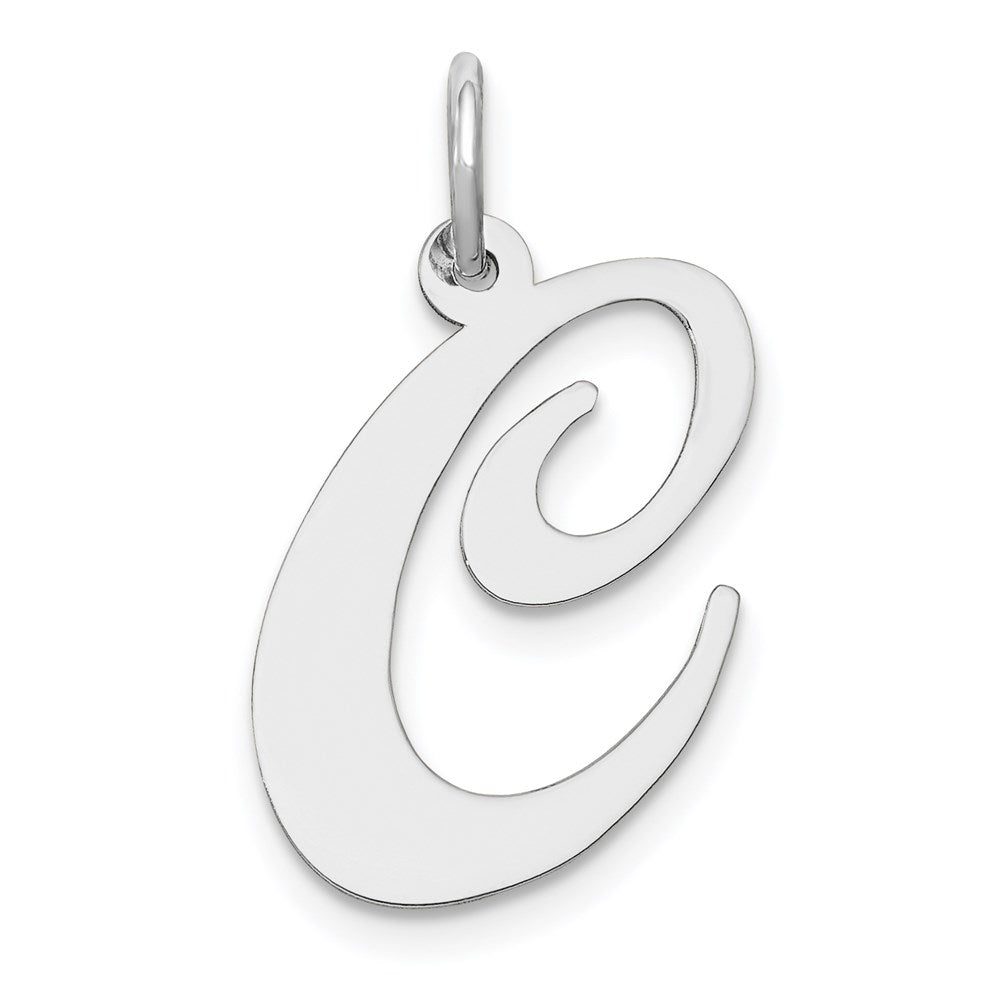 14k White Gold Large Fancy Script Letter C Initial Charm