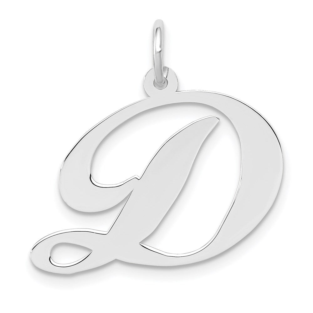 14k White Gold Large Fancy Script Letter D Initial Charm