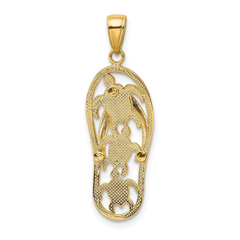 14K Enamel Cut-out Flip Flop w/ Sea Turtles Pendant