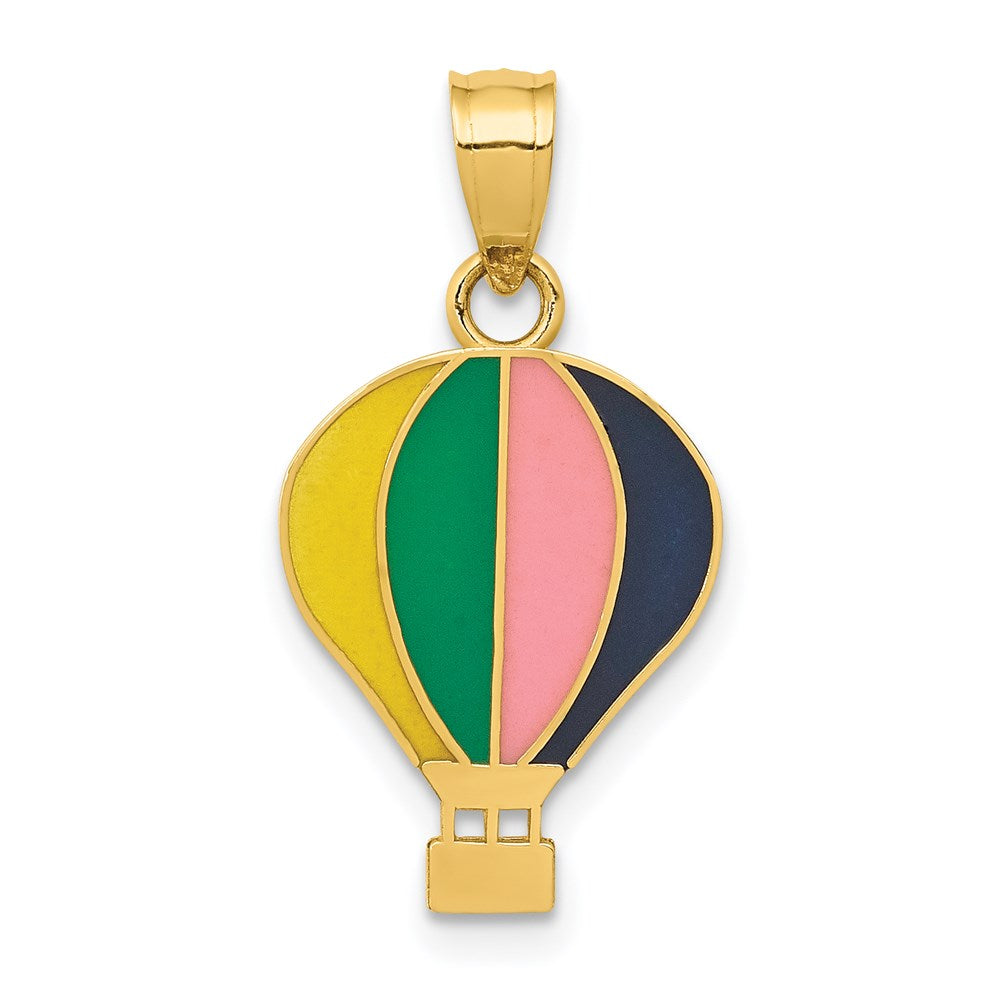 14k Polished Multi-color Enamel Hot Air Balloon Pendant