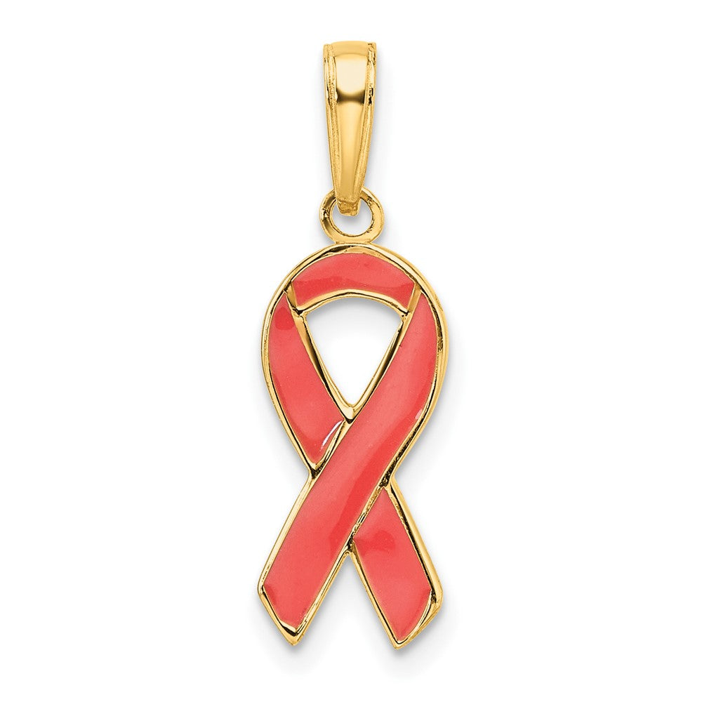 14k Pink Enameled Awareness Ribbon Pendant