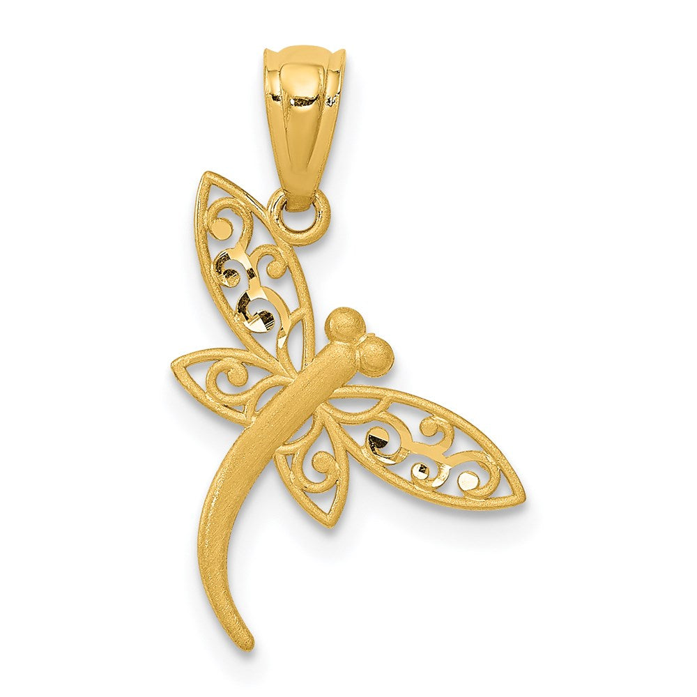 14k Satin Diamond-cut Dragonfly Pendant