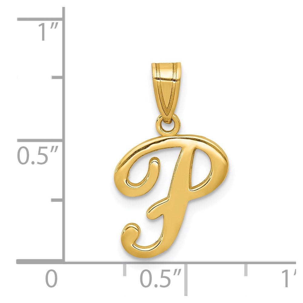 14KY Script Letter P Initial Pendant