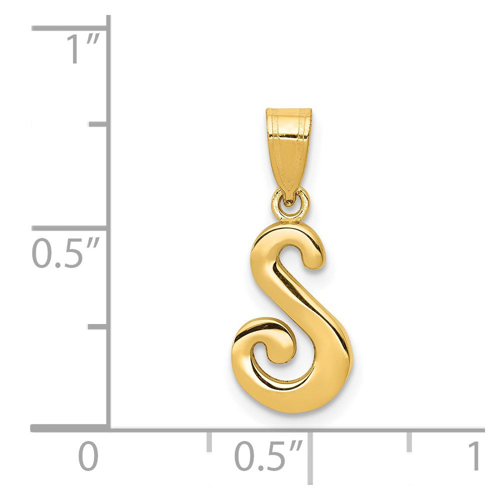 14KY Script Letter S Initial Pendant