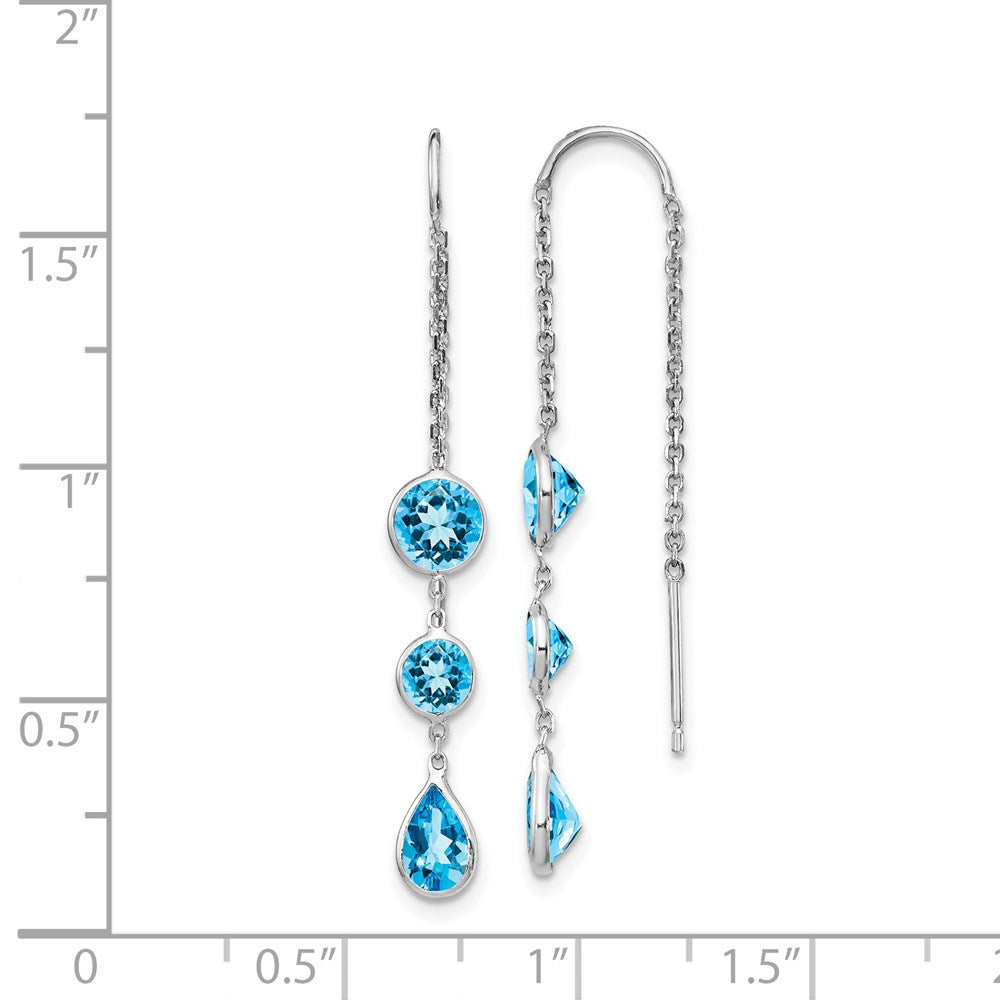 14k White Gold Blue Topaz Dangle U Wire Earrings