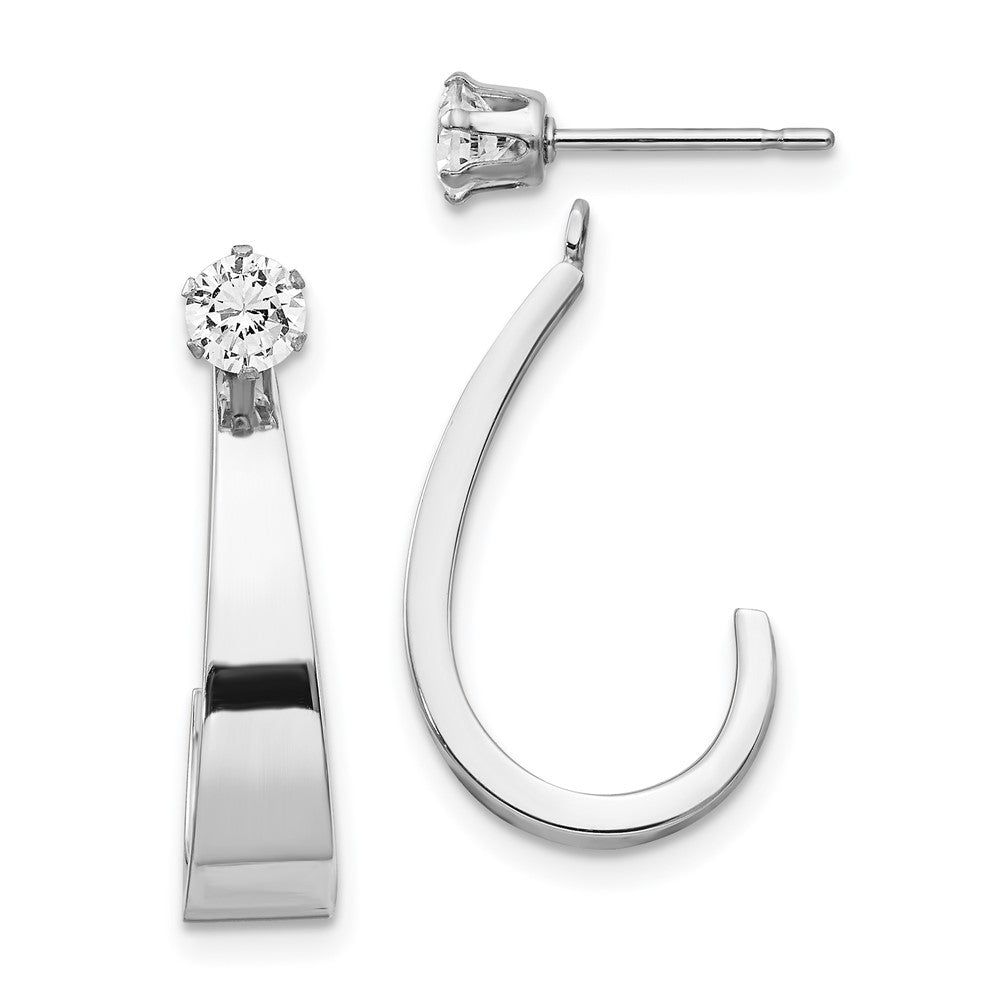 14k White Gold J Hoop w/CZ Earring Jackets