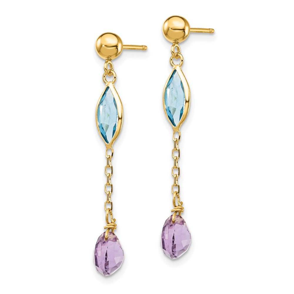 14K Amethyst and Blue Topaz Post Earrings