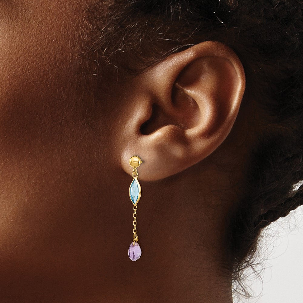 14K Amethyst and Blue Topaz Post Earrings