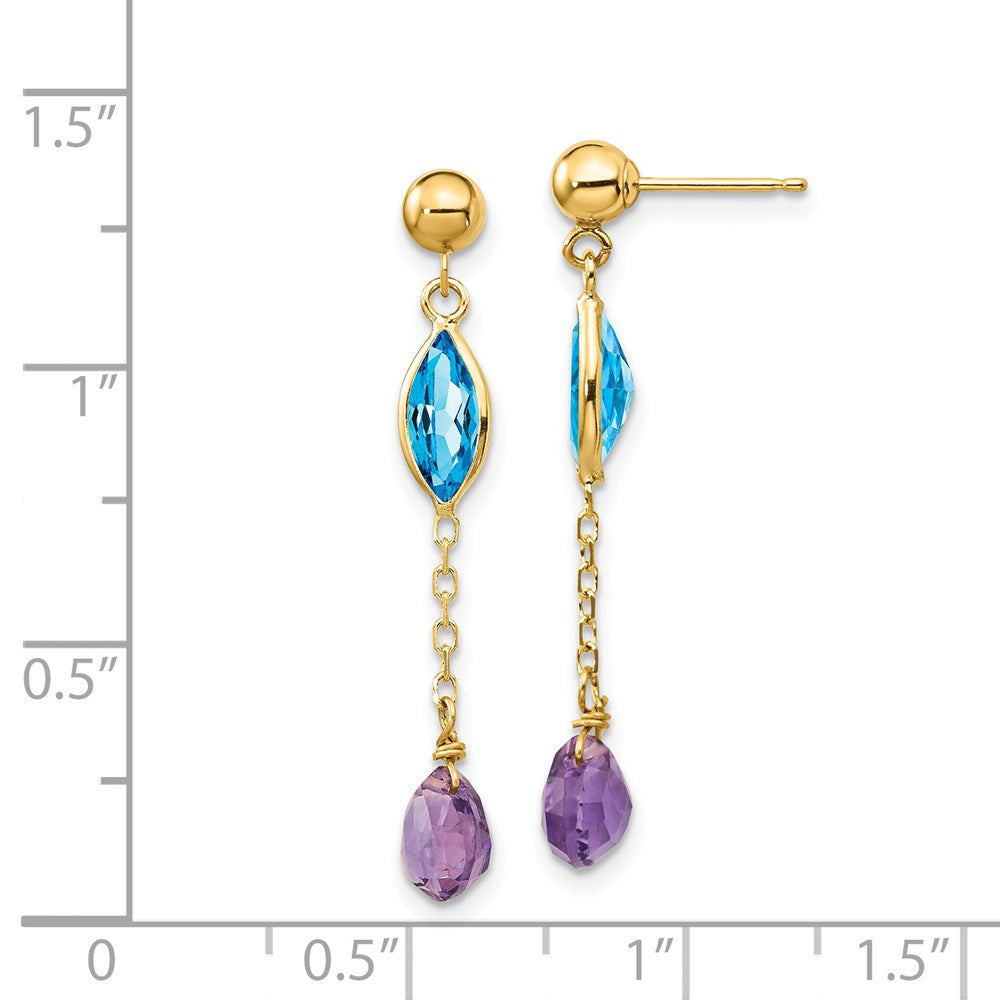 14K Amethyst and Blue Topaz Post Earrings