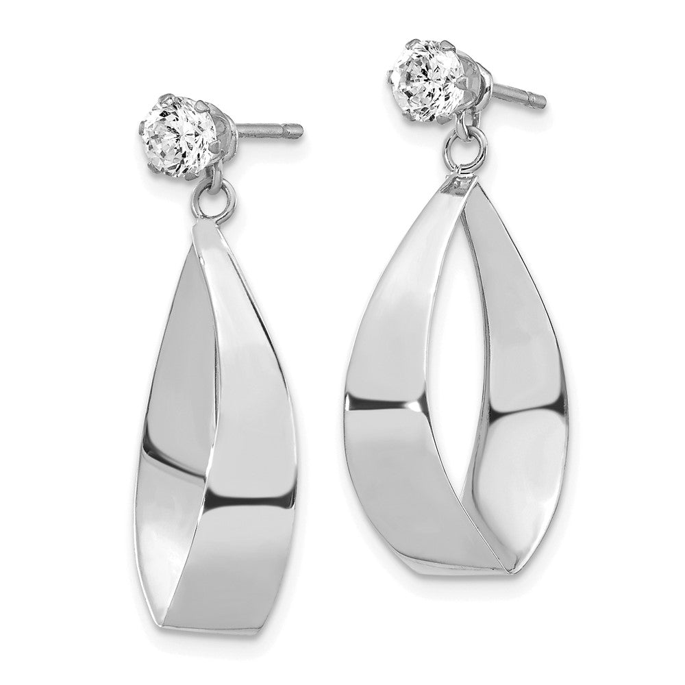 14k White Gold Polished Oval Dangle with CZ Stud Earring Jackets