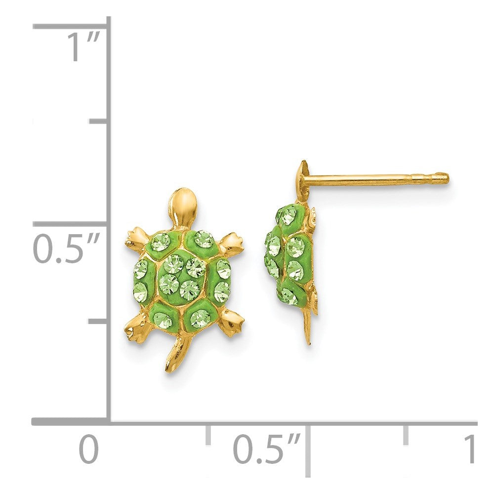 14k Light Green Crystal Turtle Post Earrings