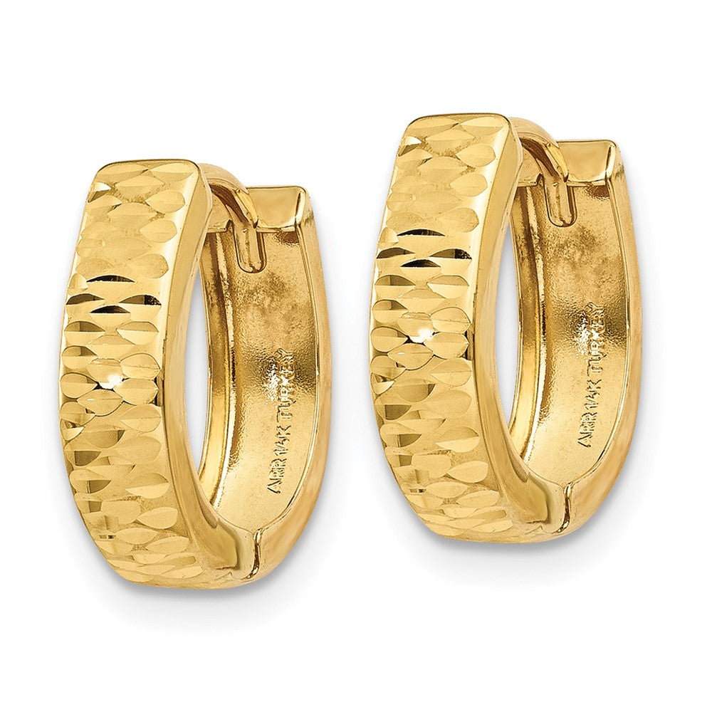 14K Gold Textured and Polished Hinged Hoop Earrings