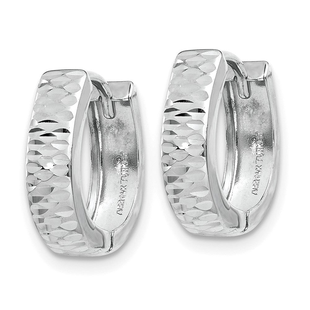 14K White Gold Textured and Polished Hinged Hoop Earrings