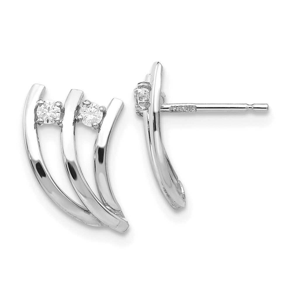 14k White Polished Fancy CZ Post Earrings