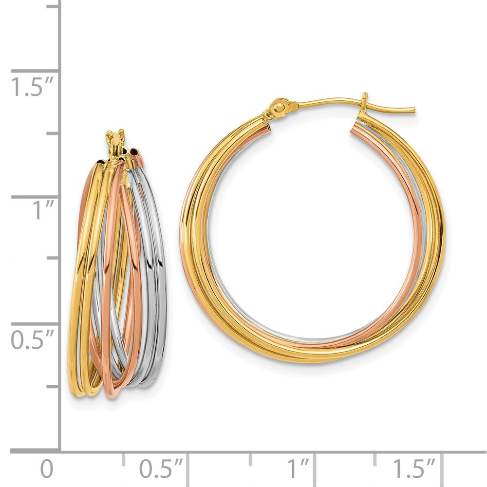 14k Tri-color Fancy Hollow Tube Hoops