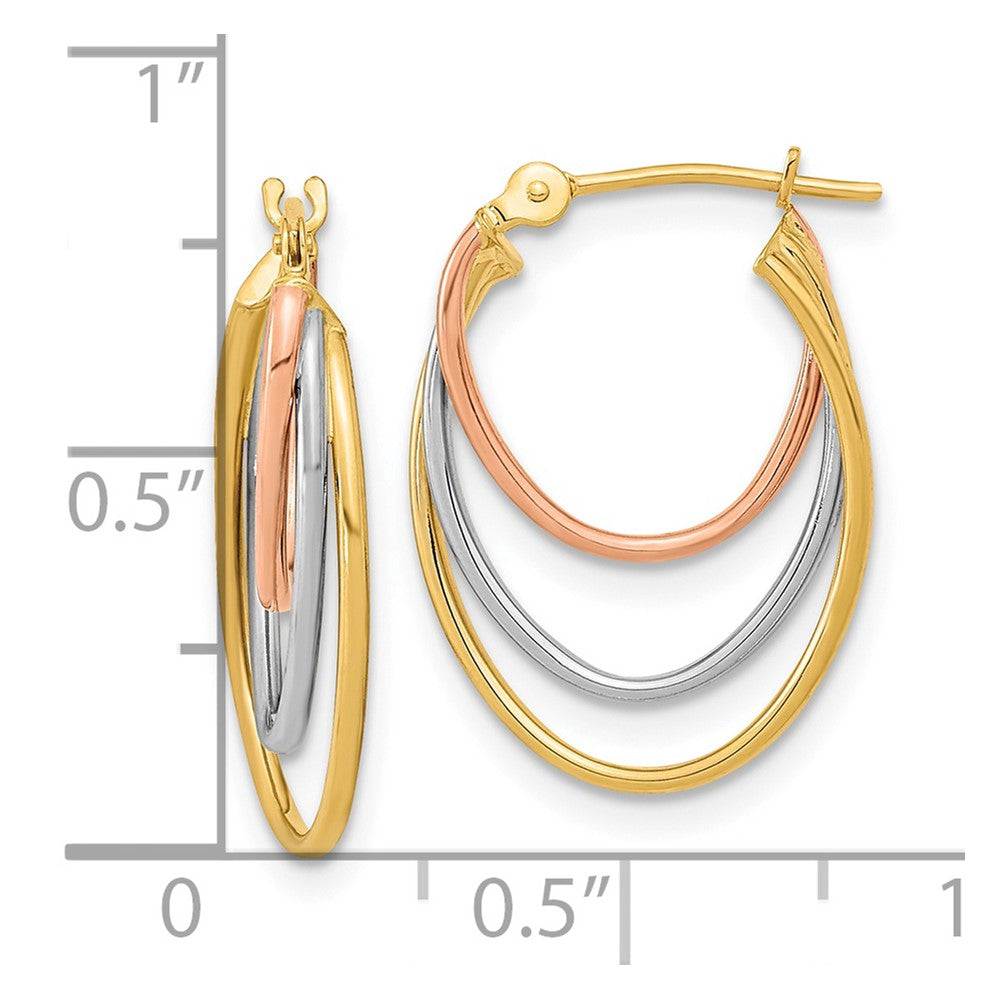 14k Tri-Color Diamond-cut Graduated 3 Ring Hoops