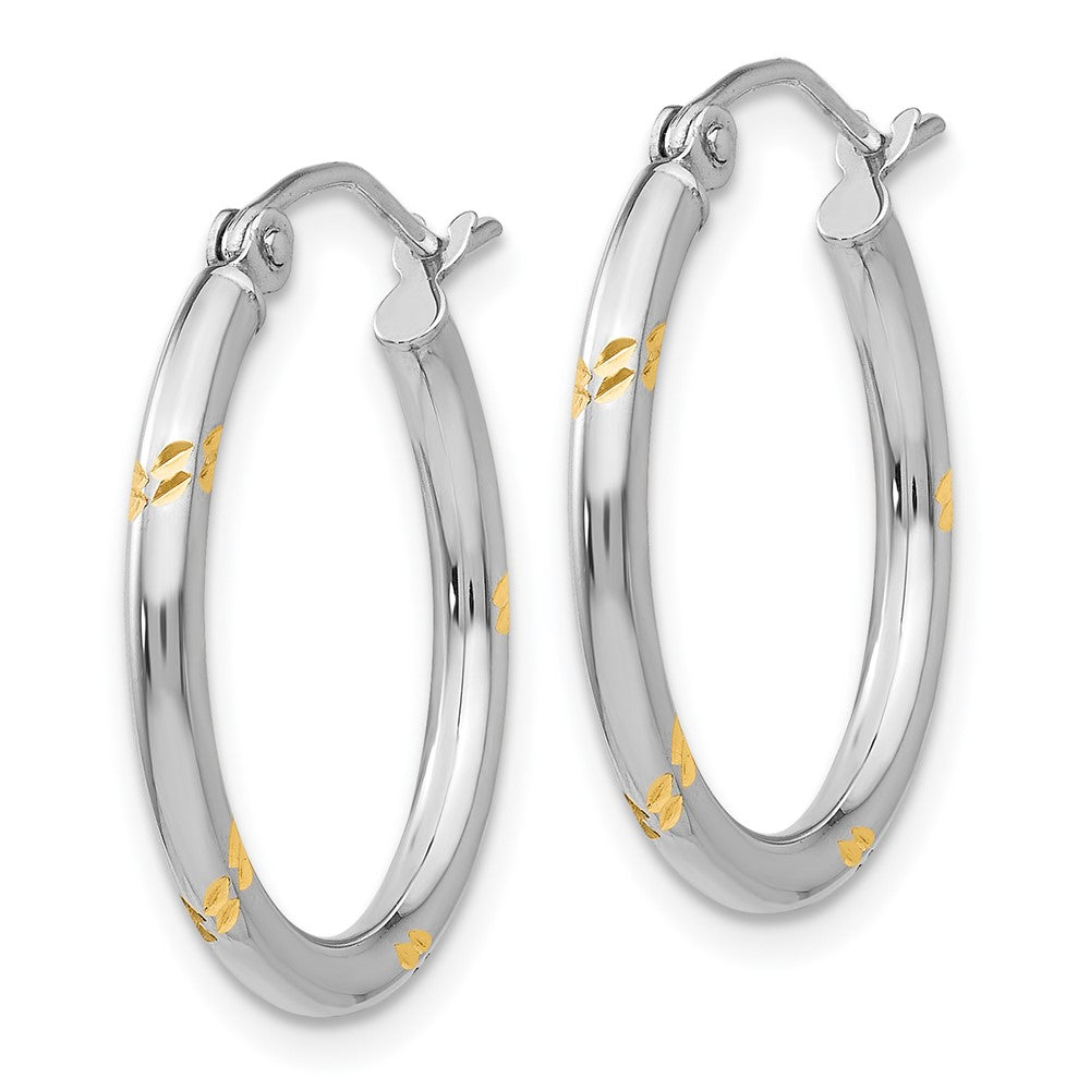 14k White Gold and Yellow Rhodium D/C Hoop Earrings