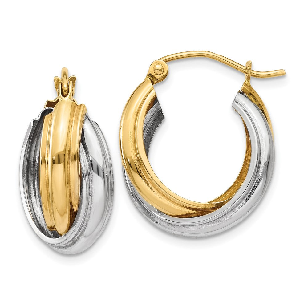 14k Two-tone Polished Double Hoop Earrings