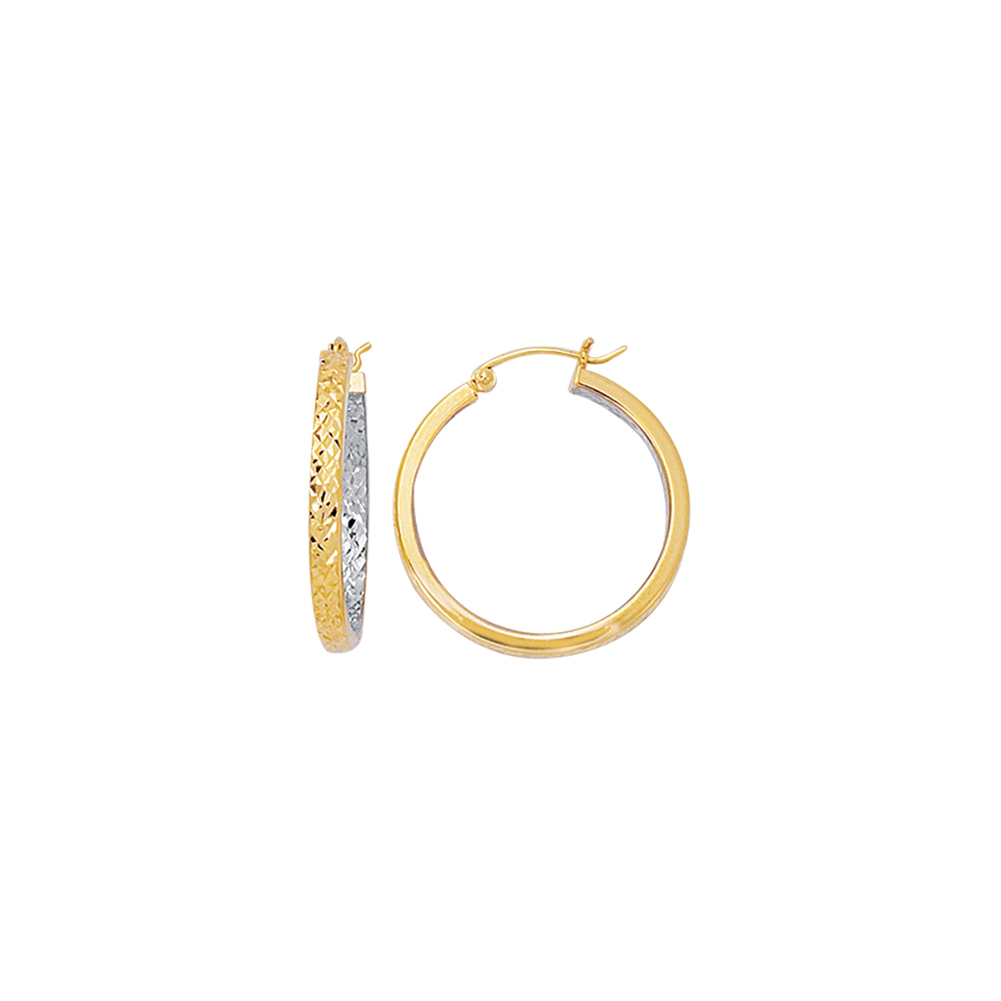 10K Two-tone Gold Diamond Cut Hoop Earring