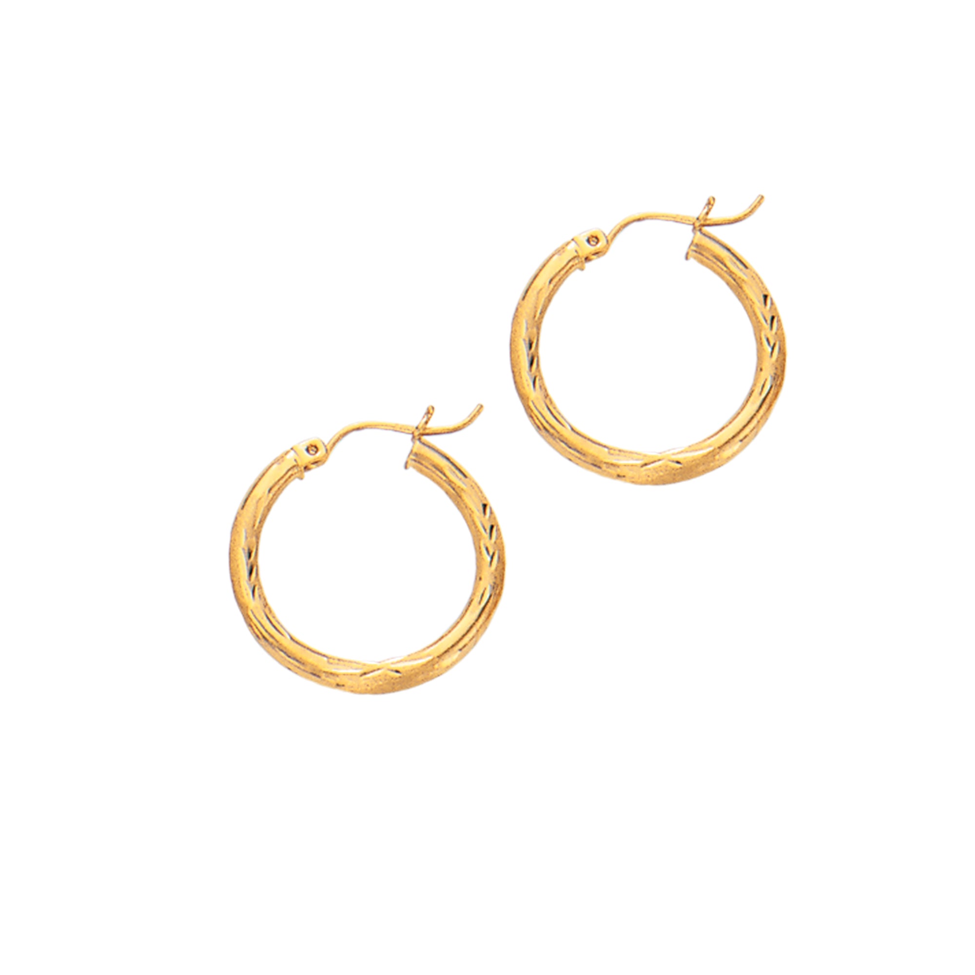 10K Yellow Gold 2x15mm Diamond Cut Hoop Earring