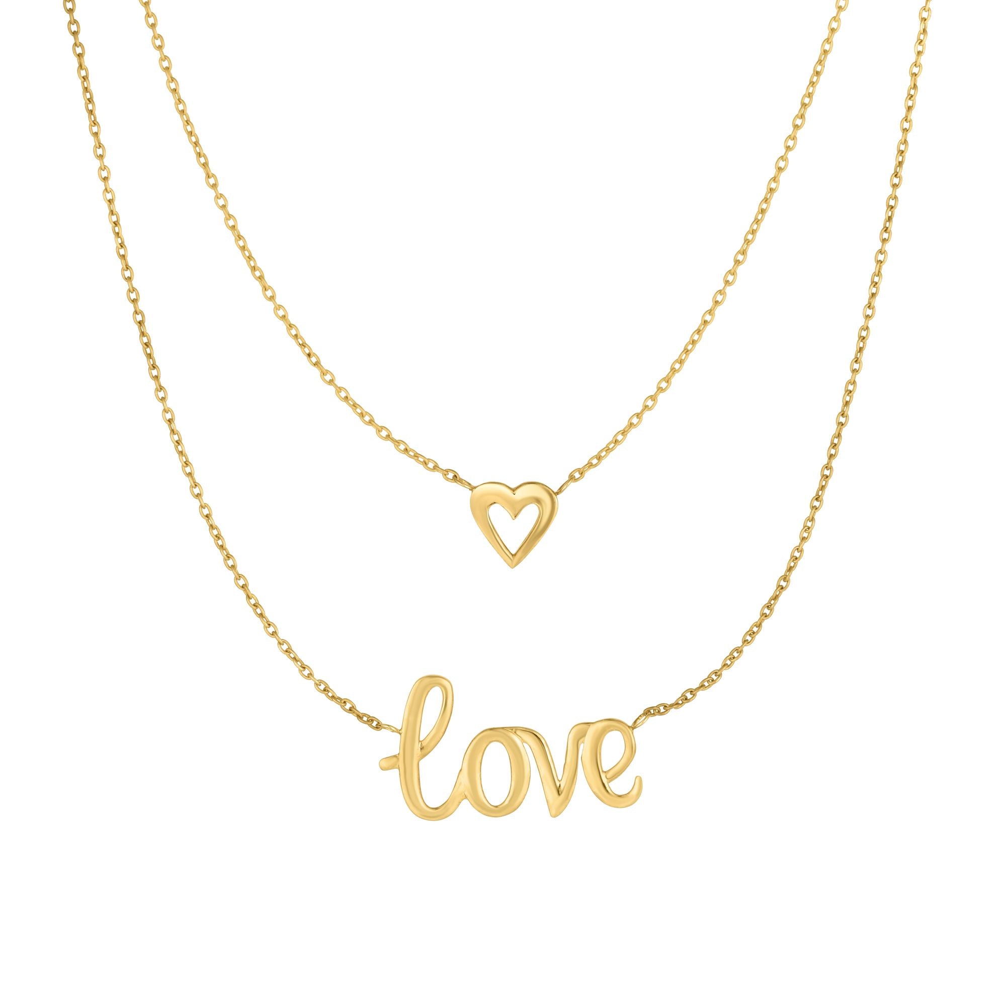 10K Yellow Gold Multi Layered "Love" 17" Necklace