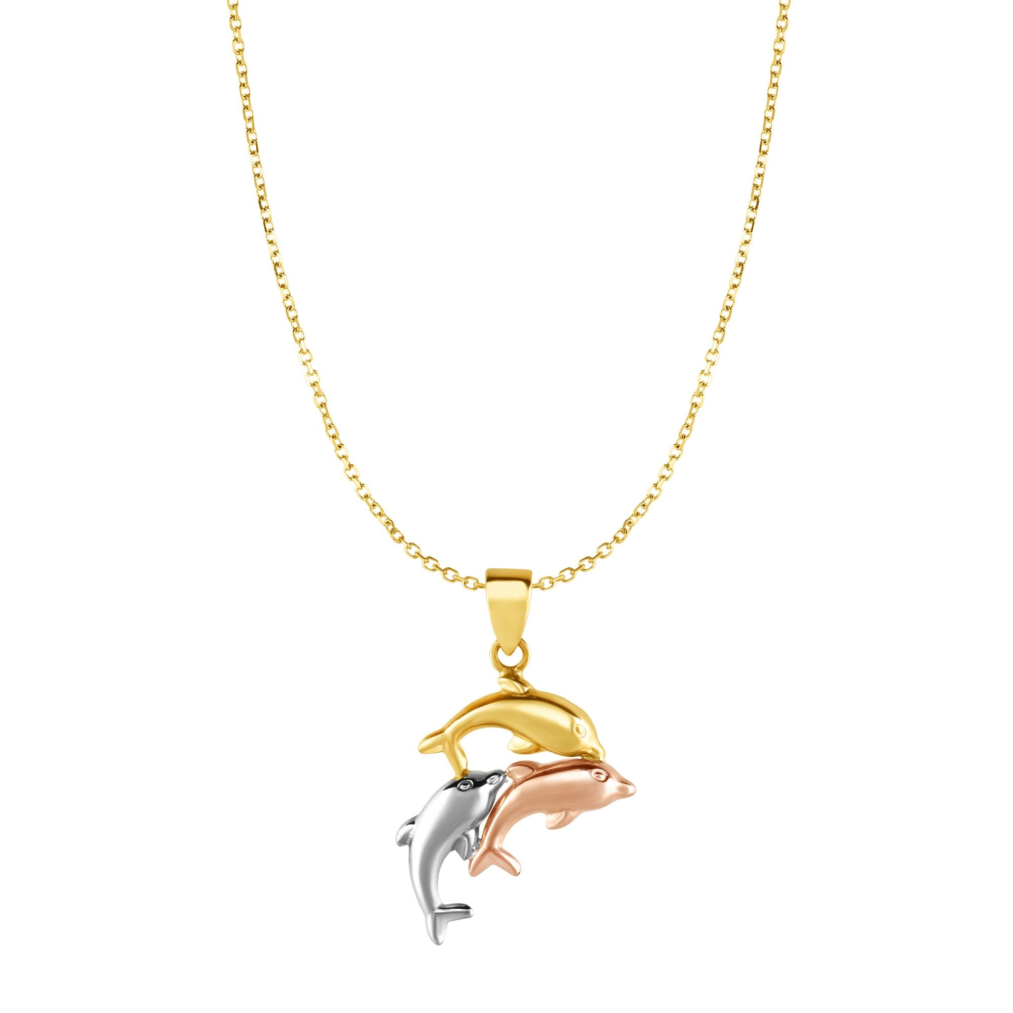 10K Tri-color Gold Dolphin 18" Necklace